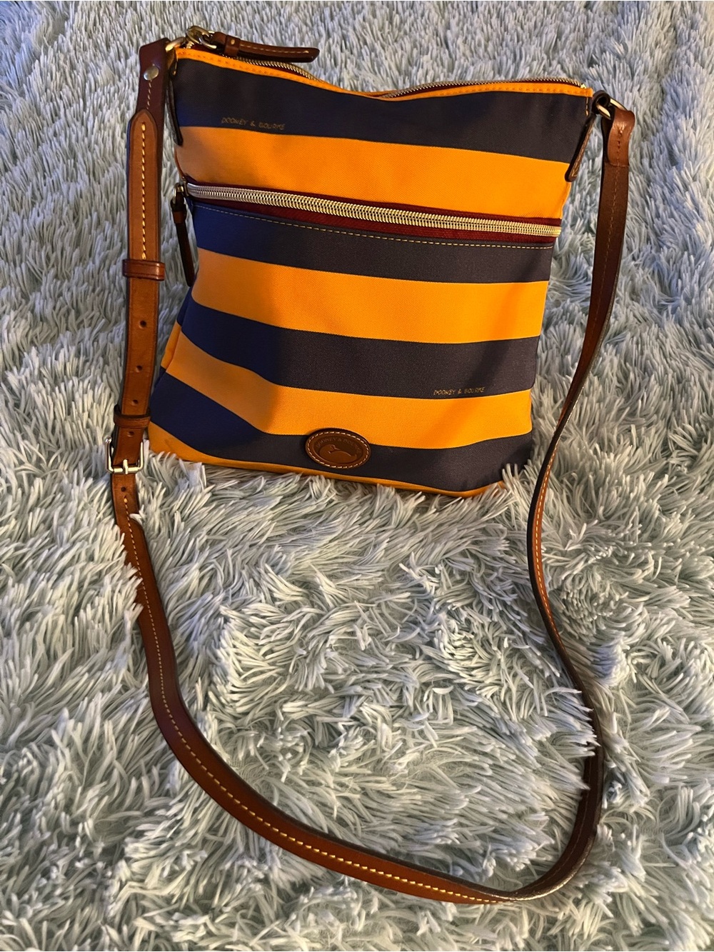 Dooney & Burke Crossbody Bag EUC Orange/ Navy Stripe